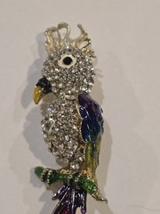Rhinestone Cockatoo Parrot Bird Brooch Pin Crystal Rainbow Enamel Tropical Bird