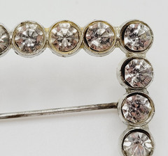 Rhinestone Open Metal Rectangle Frame Early 20th Century Silver Tone Brooch Pin