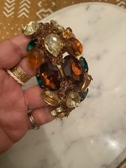 Juliana D&E Rhinestone Bracelet Brown Green 1960s Vintage Needs Repair AS IS WOW