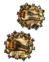 Rare VTG Hobe Rhinestone Cameo Brooch Pin, Clip Earring 3pc Set Parure W/ BEZELS
