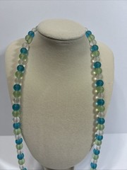 Vintage Turquoise Beaded Necklace 26 In With Earrings Set Beach Turtle Jewelry