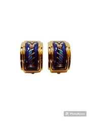 Hermès Cloisonné Enamel Womens Gold-Tone Luxury Fashion Clip On Earrings