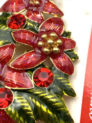 VTG Signed Christopher Radko Poinsettia Enamel Brooch Pendant 2-1/8 x 1-5-8”