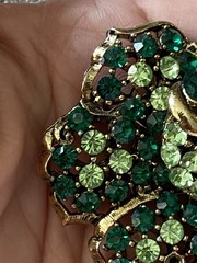 Weiss Green Rhinestone Flower Brooch Signed