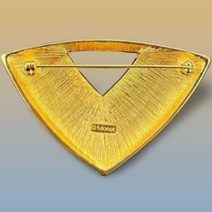 Vintage MONET Blue & Gold Enamel STAR & TRIANGLE Brooch Modernist