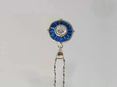 Art Deco Style Lab Created Sapphire & Diamond Wedding 14k White Gold FN Pendant