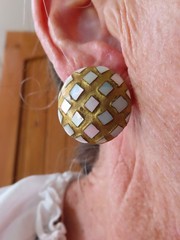 Vintage Mother of Pearl Round Domed Pierced Earrings