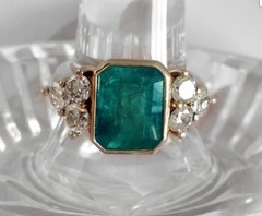 Art Deco Green Emerald Lab Created Diamond Wedding 14K Yellow Gold Finish Ring