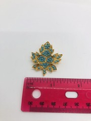 Maple Leaf brooch goldtone blue beads vintage