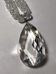 Vintage Les Bernard Icy Crystal Fashion Necklace W/Beautiful Pear Pendant 22”SEE