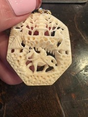 Vintage Pendant Carved Bovine Bone