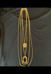 VTG 1960/70’s Goldette 4 Strand Amber Pendant w/Etched Locket Necklace Goldtone