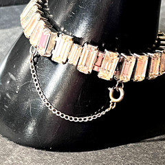 Vtg Wide Rhinestone Tennis Bracelet Box Clasp Safety Chain Octagon Cut Stones