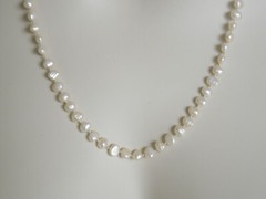 Chain With Individual Knotted White Pearls & 925 Silver Spring Ring 0.5oz/23 5/