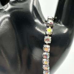 Silver Tone Aurora Borealis Rhinestone Tennis Bracelet Y2K Sparkle