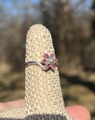 VTG 14k White Gold Ring Flower Pink Tourmaline Cluster Diamond Size 5.75 Estate