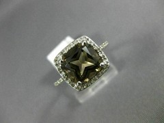 ESTATE 2.30CT DIAMOND & AAA SMOKY TOPAZ 14K WHITE GOLD 3D CUSHION HALO FUN RING