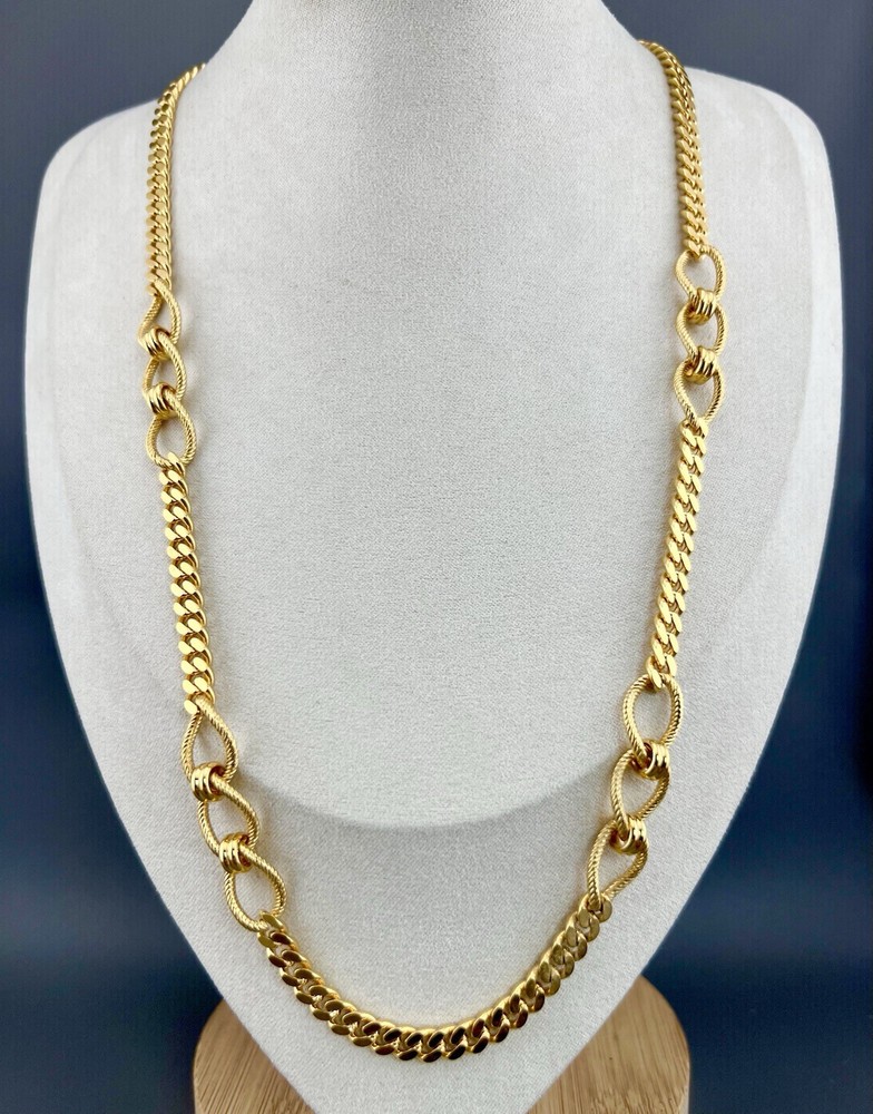 Vintage Monet Necklace Chunky Curb Chain Oval Link 1980s Gold Tone Signed 24”