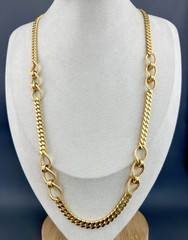 Vintage Monet Necklace Chunky Curb Chain Oval Link 1980s Gold Tone Signed 24”