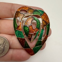 Vintage Retro Multicolor Enamel Stained Glass Style Sculptural Heart Brooch