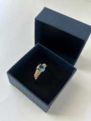 Vintage Blue Cubic Zirconia Ring Gold Plated Womens Size 8.5