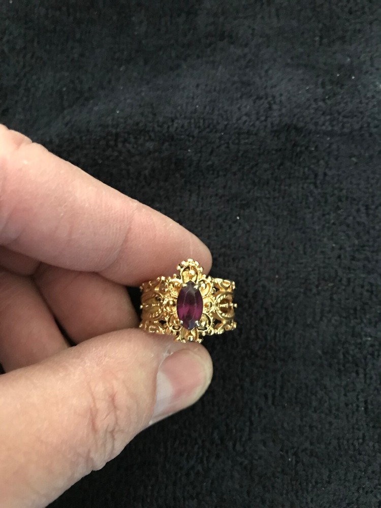 Gold 18kt Plated GE Faux Stone Ring, Size 7