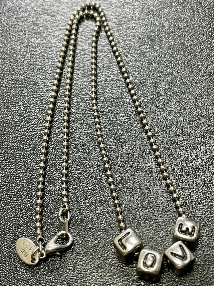 THE LIMITED Signed VTG 16” LOVE Block Beaded Charm Silver Tone Chain Necklace