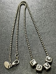 THE LIMITED Signed VTG 16” LOVE Block Beaded Charm Silver Tone Chain Necklace