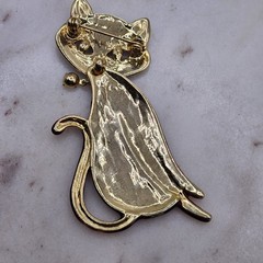 Vintage Red Enamel Articulated Cat Brooch Rhinestone Kitty Pin Retro MCM Kitsch