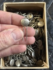 1 NOS Victorian Silver tone plate Double-pronged Hair Hat pins scarf Doily