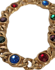Vintage Multi Color Rhinestone Gold Tone Chain Bracelet 7 Inches