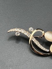 Rose Gold Tone Pink Pedal And Rhinestones Brooch