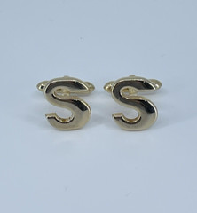 Vintage Swank cufflinks and tie clip monogram beveled S gold tone bullet backs