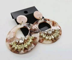 Round Acrylic earrings Multicolored tortoise Pattern Rhinestone Accent 2.25 in
