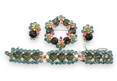 Vintage Demi-parure Juliana DeLizza and Elster Gold Tone Gray Rhinestone *Read*
