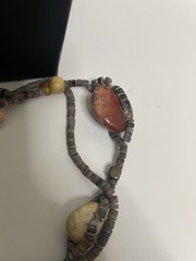 Vtg. Polished Stone Necklace Fall Autumn Jewel Long Moon Bead Beaded Boho Strung