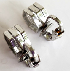 Vintage Hexagon Silver Tone Small Clip Earrings 7/16″
