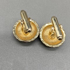 Vintage Dante Cufflinks Tie Pin Set Green Stone Gold Tone Round Bullet Back