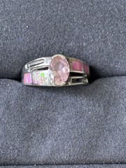 VTG Estate Ring Pink Topaz Rhinestone Inlay Pink Stones Marked 950 C Sz 6 Silver