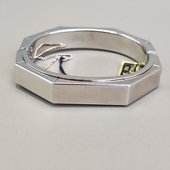 Vintage Hinged Bangle Bracelet Octagon Silver Tone Hong Kong Safety Clasp 6.5″