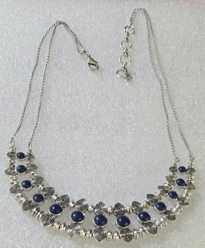 Lucky Brand Ethnic Etruscan style Blue Cabochons 2 Strand Chain Necklace