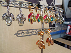 Vintage NOS lot of 5 prs glass jeweled cluster clip earrings multi cognac etc 92