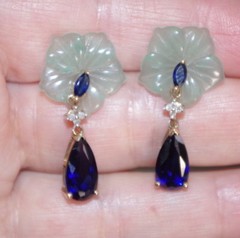 Vintage Jade Flower Jackets EarringsBridal Wedding: Use with any Studs