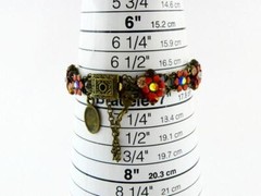 Michal Negrin Rhinestone and Brass Tone Metal Flower Bracelet 6.75 In GOOD