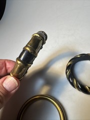 3 VTG BLACK BONED HORN w/BRASS /GOLD INLAIDED BANGLE BRACELETS