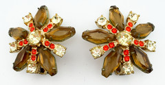 Juliana D&E Book Piece Brown Coffin Rhinestone Gold Bracelet & Clip-On Earrings