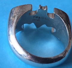 Vintage Batman Ring LOT Size 12 Silver Metal Band Symbol Stamped TM & DC Comics
