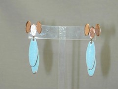 Vintage Copper Matisse Renoir Turquoise Enamel Dangle Earrings