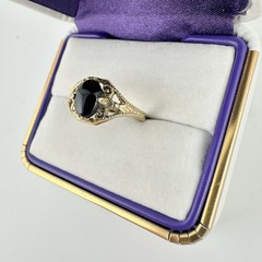 Antique Old VTG 14k GE Uncas Signed Ring Black Cab Sz5.5 Filigree Estate Read