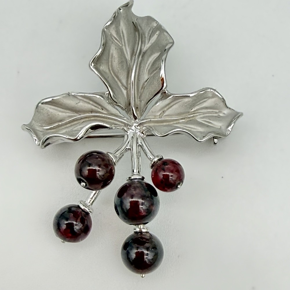 Vtg QVC ROSS SIMONS Holly Berry Garnet Pendant Brooch Pin